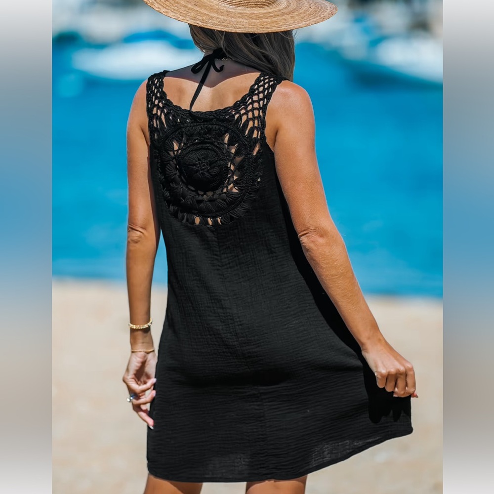 Cupshe Black Crochet Lace Swim Coverup